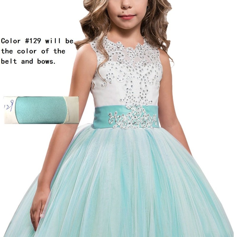 WDE Princess Aqua Long Girls Pageant Dresses Kids Prom Puffy Tulle Ball Gown US 8 - Image 2